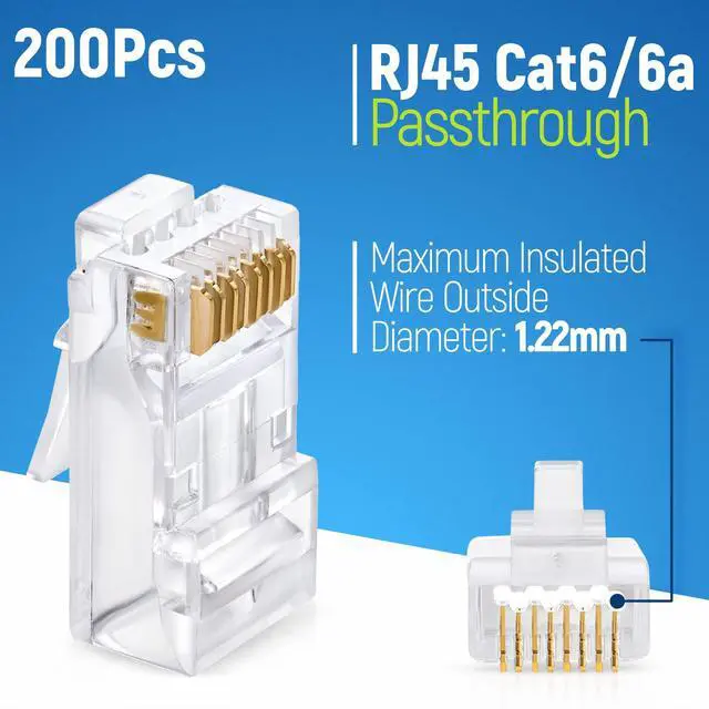 Alt view image 2 of 7 - BUCIER RJ45 Cat6/6a Pass Through Connectors for a Thick 23 AWG Large Diameter UTP Network Cable, 200 Pcs | Insert Guides Included