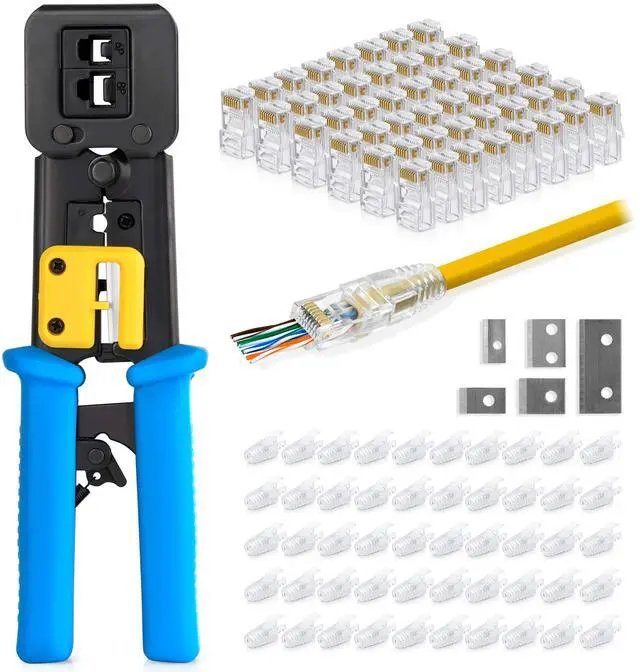 Alt view image 2 of 7 - BUCIER Bundle - 2 Items : RJ45 Crimping Tool Kit + RJ45 Cat6 Pass Through Connectors - Pack of 200