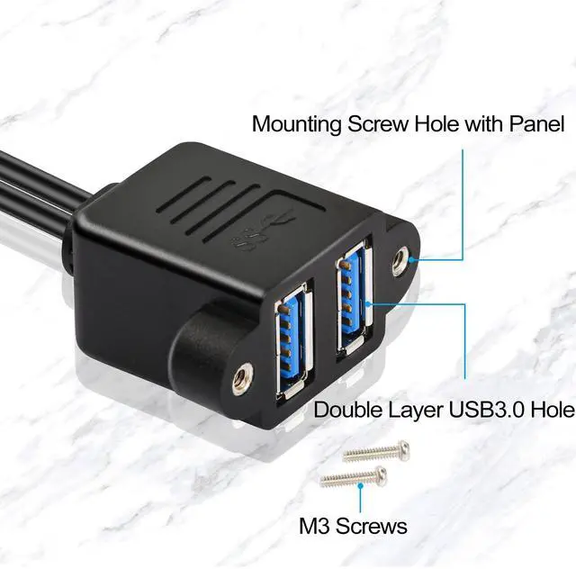 Alt view image 2 of 6 - BUCIER Dual USB 3.0 Cable with Panel Mount Screw Hole, 2 Ports USB 3.0 Male to Female Extension Cable, Suitable for Family, Classroom, Office, Conference, Entertainment and More Occasions (0.3m)