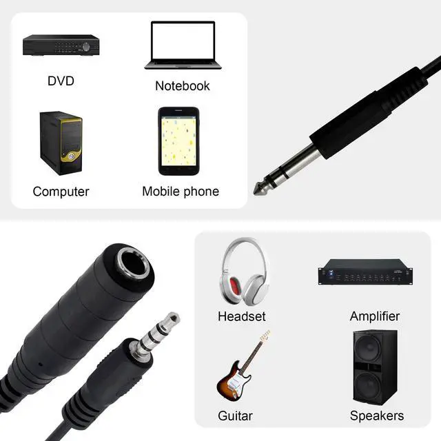 Alt view image 3 of 6 - BUCIER 6.35mm TRS Male to 1/4 TRS Female Stereo Headphone Y Splitter Extension Cable
