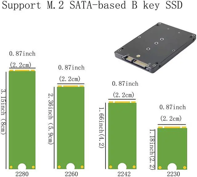 Alt view image 4 of 4 - BUCIER M.2 to 2.5 inch SATA Enclosure,B and M Key SATA Converter,Support 2230 2242 2260 2280 Hard Drive with 7mm Case