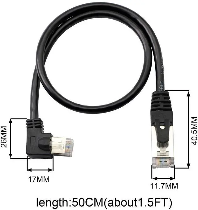 Alt view image 5 of 5 - BUCIER Cat5 Ethernet Cable,RJ45 Male to Male 90 Degree Internet Network LAN Cable Patch Cord for PC, Router, Modem, Printer, Xbox, PS4-1.5FT (Angle Left)