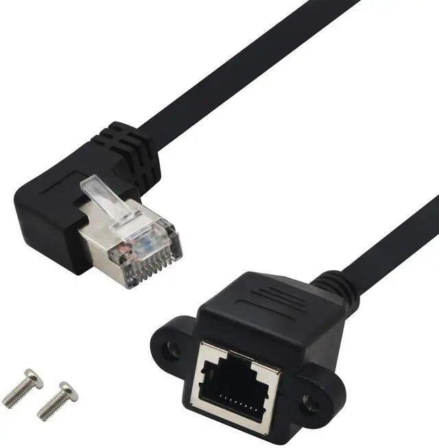 Alt view image 3 of 7 - BUCIER Panel Mount RJ45, RJ45 Male to Female 90 Degree Screw Panel Mount CAT6/5e/5 Shielded Network LAN Extender Cord Connector (Angled Left) 60cm