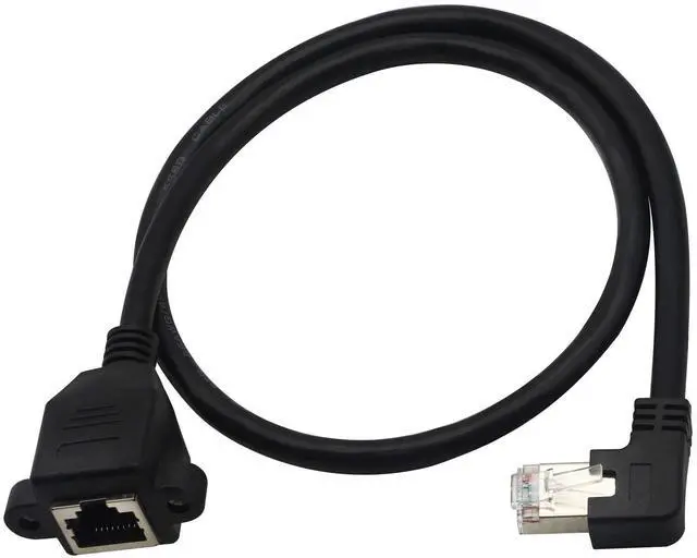 Main image of BUCIER Panel Mount RJ45,RJ45 Male to Female 90 Degree Screw Panel Mount CAT6, CAT5e, CAT5 Shielded Network LAN Extender Cord Connector (Angled Right) 60CM