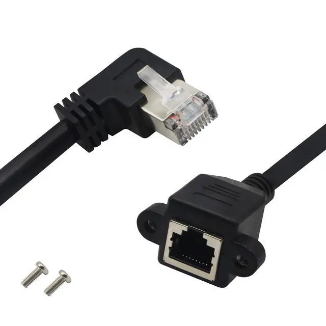 Alt view image 3 of 7 - BUCIER Panel Mount RJ45,RJ45 Male to Female 90 Degree Screw Panel Mount CAT6, CAT5e, CAT5 Shielded Network LAN Extender Cord Connector (Angled Right) 60CM