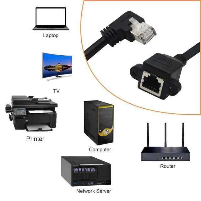 Alt view image 6 of 7 - BUCIER Panel Mount RJ45,RJ45 Male to Female 90 Degree Screw Panel Mount CAT6, CAT5e, CAT5 Shielded Network LAN Extender Cord Connector (Angled Right) 60CM