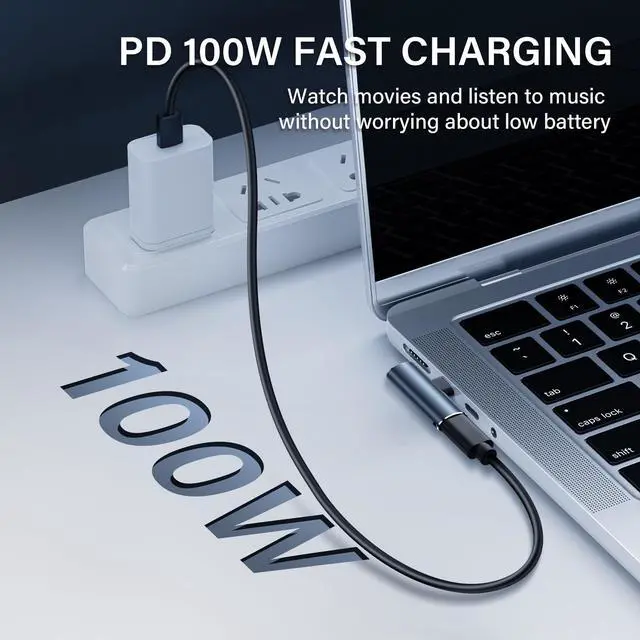 Alt view image 6 of 7 - BUCIER USB C 2 in1 Headphone Adapter USB3.2 100W PD Fast Charge + Audio + 10Gbps Fast Data Transfer USB C to Type-C Audio Adapter Compatible with LaptopsMacBookTablets-Gray