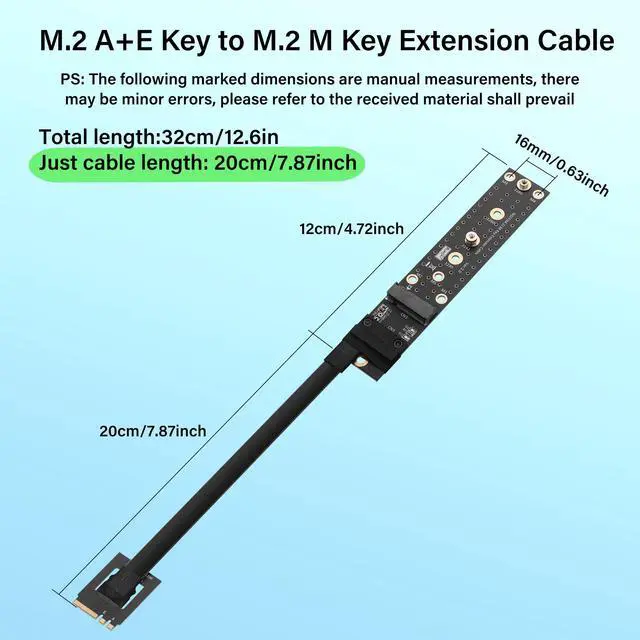 Alt view image 6 of 6 - BUCIER M.2 NGFF Key A+E to M.2 M Key Extender Cable M2 Male to Female NVME SSD Riser Cable