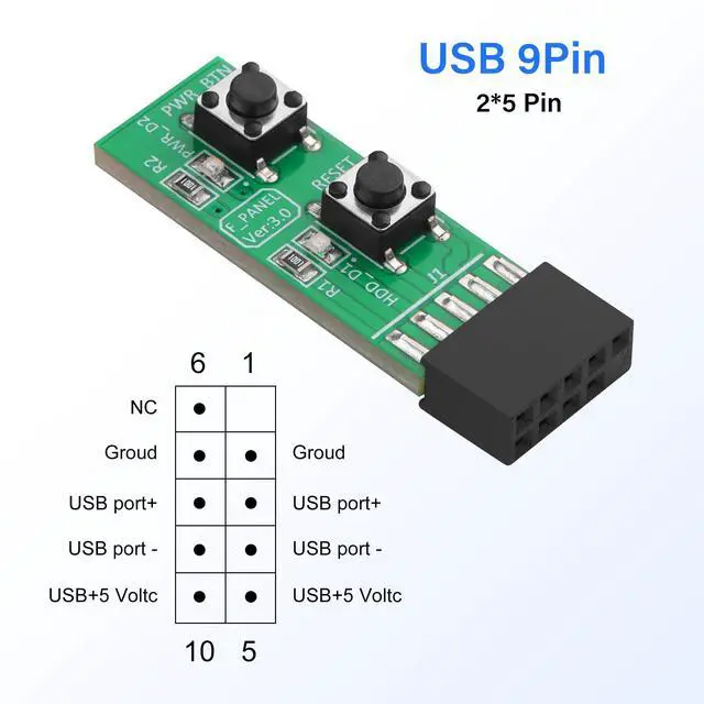 Alt view image 5 of 6 - BUCIER 9Pin Reset/Power ON/Off Switch Board Adapter Test for Desktop PC Motherboard
