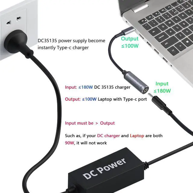 Alt view image 3 of 7 - BUCIER PD 100W DC 3.5mm x 1.35mm Female Input to USB Type C Male Power Charging Cable, DC35135 to Type C Extension Cable with PD Automatic Identification Chip,for Phones,Tablets,Laptops