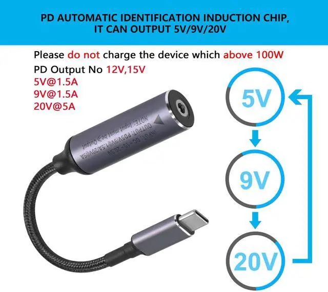 Alt view image 4 of 7 - BUCIER PD 100W DC 3.5mm x 1.35mm Female Input to USB Type C Male Power Charging Cable, DC35135 to Type C Extension Cable with PD Automatic Identification Chip,for Phones,Tablets,Laptops
