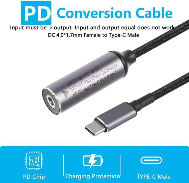 Alt view image 5 of 6 - BUCIER PD 100W DC4017 to Type C Power Charging Cable, DC 4.0x1.7mm Female Input to USB Type C Male Extension Cable with PD Automatic Identification Chip,for Phones,Tablets,Laptops