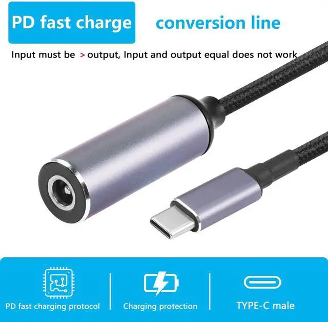 Alt view image 7 of 7 - BUCIER PD 100W Laptop Charger Adapter Cable DC 5.5mm x 2.1mm Female Input to USB Type C Male Power Charging Cable DC5521 to USB C Cable with PD Automatic Identification Chip,for Phone,Tablet,Laptop
