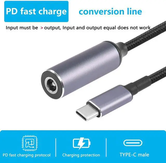 Alt view image 7 of 7 - BUCIER PD 100W Laptop Charger Adapter Cable DC 5.5mm x 2.5mm Female Input to USB Type C Male Power Charging Cable DC5525 to USB C Cable with PD Automatic Identification Chip,for Phone,Tablet,Laptop