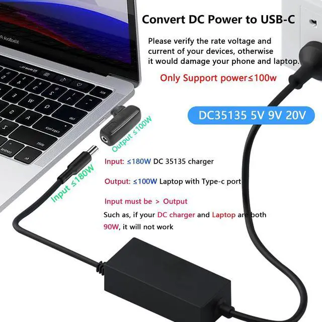 Alt view image 3 of 7 - BUCIER 100W PD DC35135 to Type C Power Charging Adapter DC 3.5mm x 1.35mm Female to USB C Male Connector,Uilt-in with PD Automatic Identification Induction Chip(35135 N)