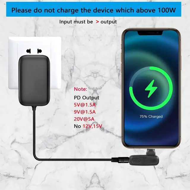 Alt view image 4 of 7 - BUCIER 100W PD DC35135 to Type C Power Charging Adapter DC 3.5mm x 1.35mm Female to USB C Male Connector,Uilt-in with PD Automatic Identification Induction Chip(35135 N)