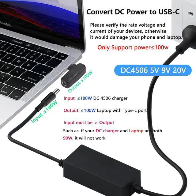 Alt view image 3 of 7 - BUCIER 100W PD DC4506 to Type C Power Charging Adapter DC 4.5mm x 0.6mm Female to USB C Male Connector,Uilt-in with PD Automatic Identification Induction Chip,for Phones,Tablets,Laptops (4506 M)