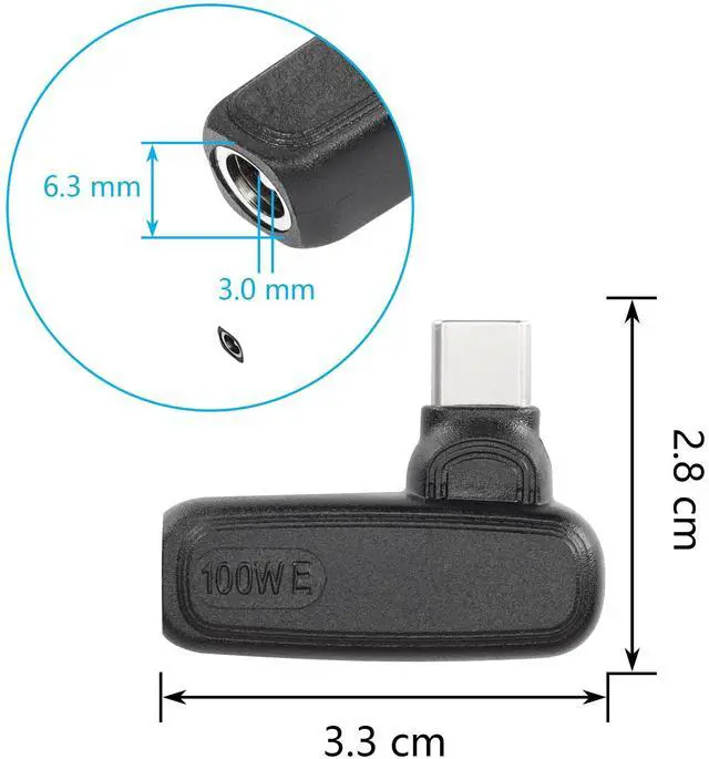 Alt view image 2 of 7 - BUCIER 100W PD DC6330 to Type C Power Charging Adapter DC 6.3mm x 3.0mm Female to USB C Male Connector,Uilt-in with PD Automatic Identification Induction Chip,for Phones,Tablets,Laptops (6330 E)