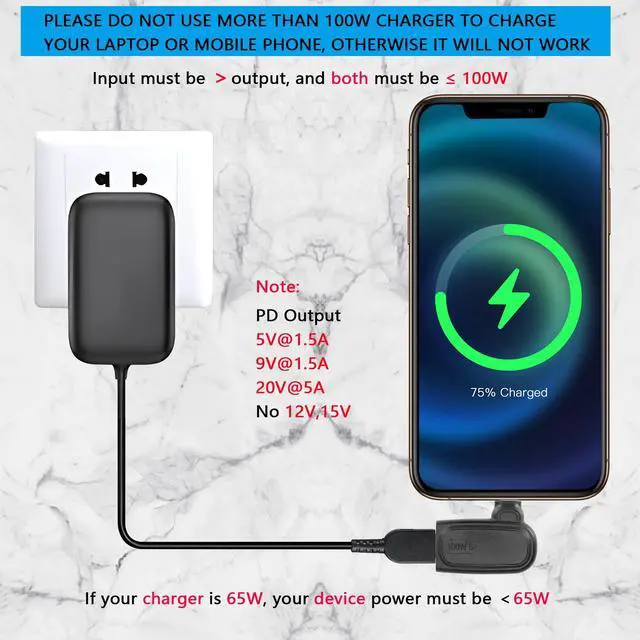 Alt view image 3 of 7 - BUCIER 100W PD Slim Tip to Type C Power Charging Adapter Square Female to USB C Male Connector,Uilt-in with PD Automatic Identification Induction Chip,for Laptops (Square C)