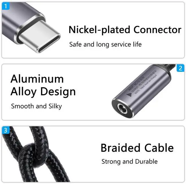 Alt view image 4 of 7 - BUCIER PD 140W DC5525 to USB C Cable DC 5.5mm x 2.5mm Female Input to Type C Male Power Charging Cable with PD Automatic Identification Chip,for Phones,Tablets,Laptops(DC5525)