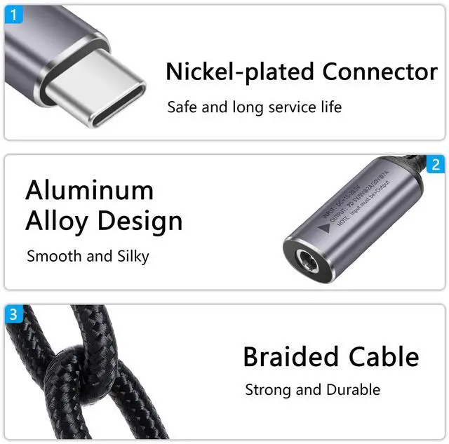Alt view image 4 of 7 - BUCIER PD 140W DC5521 to USB C Cable DC 5.5mm x 2.1mm Female Input to Type C Male Power Charging Cable with PD Automatic Identification Chip,for Phones,Tablets,Laptops(DC5521)