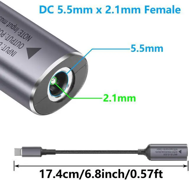 Alt view image 3 of 7 - BUCIER PD 140W DC5521 to USB C Cable DC 5.5mm x 2.1mm Female Input to Type C Male Power Charging Cable with PD Automatic Identification Chip,for Phones,Tablets,Laptops(DC5521)