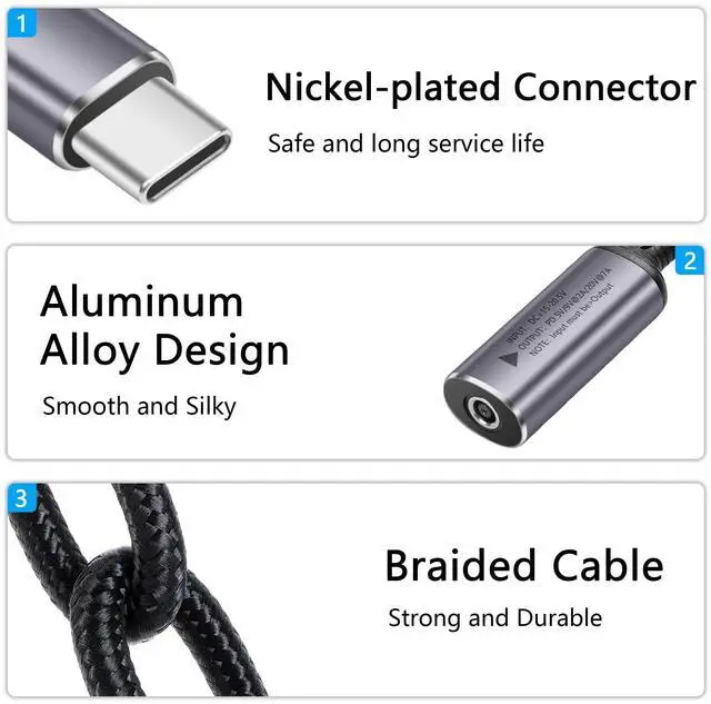 Alt view image 4 of 7 - BUCIER PD 140W DC4530 to USB C Cable DC 4.5mm x 3.0mm Female(4.5 x 0.6mm) Input to Type C Male Power Charging Cable with PD Automatic Identification Chip,for Phones,Tablets,Laptops(DC4530)