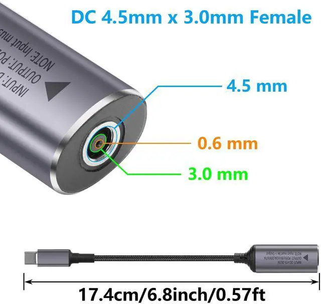 Alt view image 3 of 7 - BUCIER PD 140W DC4530 to USB C Cable DC 4.5mm x 3.0mm Female(4.5 x 0.6mm) Input to Type C Male Power Charging Cable with PD Automatic Identification Chip,for Phones,Tablets,Laptops(DC4530)