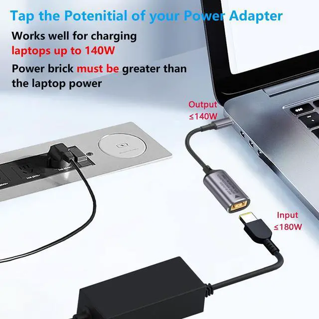 Alt view image 2 of 7 - BUCIER PD 140W Slim Tip to USB C Cable Square Female Input to Type C Male Power Charging Cable with PD Automatic Identification Chip,for Phones,Tablets,Laptops(Square)