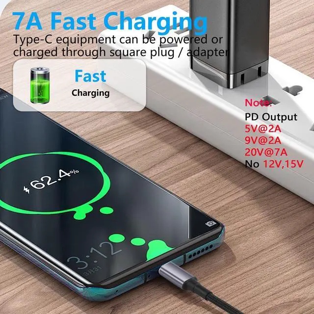 Alt view image 5 of 7 - BUCIER PD 140W Slim Tip to USB C Cable Square Female Input to Type C Male Power Charging Cable with PD Automatic Identification Chip,for Phones,Tablets,Laptops(Square)