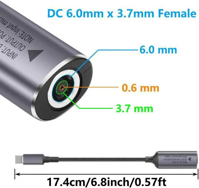 Alt view image 3 of 7 - BUCIER PD 140W DC6037 to USB C Cable DC 6.0mm x 3.7mm Female(6.0 x 0.6mm) Input to Type C Male Power Charging Cable with PD Automatic Identification Chip,for Phones,Tablets,Laptops(DC6037)