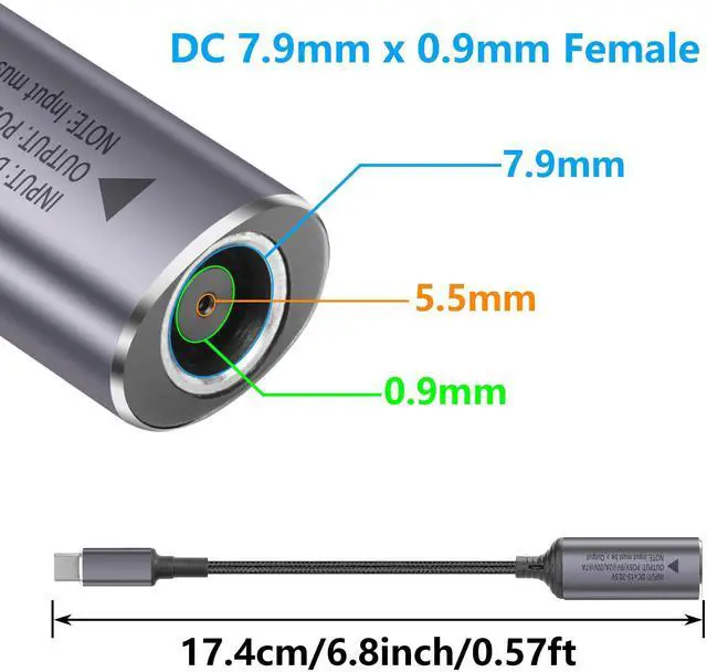 Alt view image 3 of 7 - BUCIER PD 140W DC7909 to USB C Cable DC 7.9mm x 0.9mm Female(7.9 x 5.5mm) Input to Type C Male Power Charging Cable with PD Automatic Identification Chip,for Phones,Tablets,Laptops(DC7909)