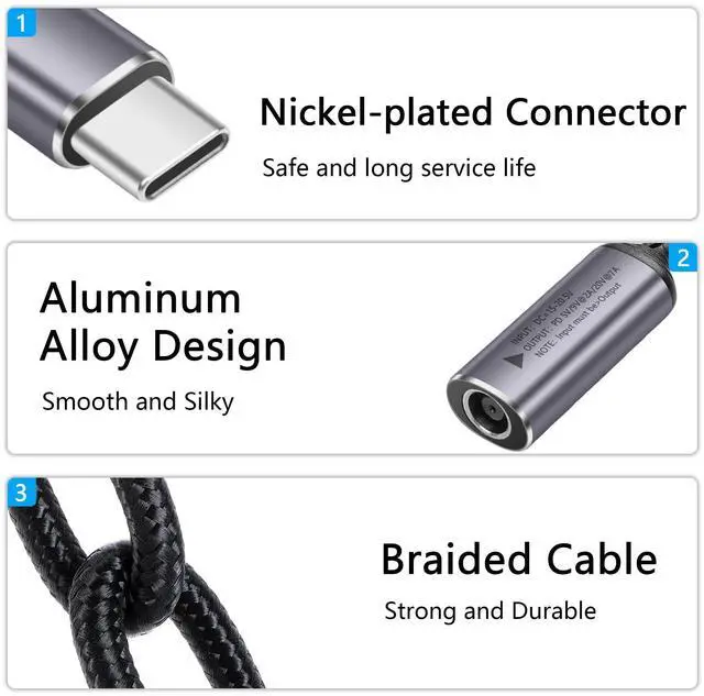 Alt view image 4 of 7 - BUCIER PD 140W DC7909 to USB C Cable DC 7.9mm x 0.9mm Female(7.9 x 5.5mm) Input to Type C Male Power Charging Cable with PD Automatic Identification Chip,for Phones,Tablets,Laptops(DC7909)