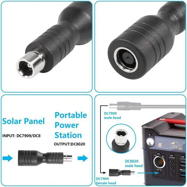 Alt view image 4 of 7 - BUCIER DC7909 to DC8020 Adapter, DC7909 Female to DC8020 Male Connector Adapter,for 100W 150W 180W 200W Solar Panel, Compatible with Solar Power Station Explorer Series 1500(2 PCS)