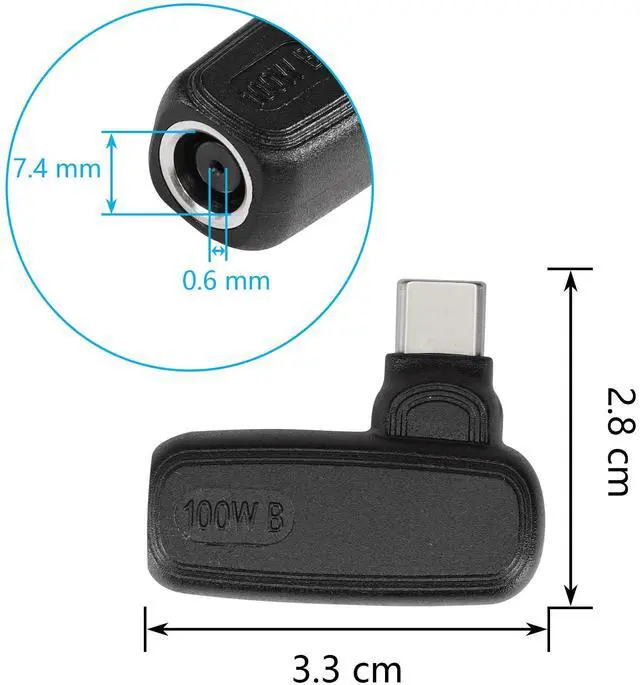 Alt view image 2 of 7 - BUCIER 100W PD DC 7.4mm x 5.0mm Female(7.4mm x 0.6mm) Input to USB Type C Male Power Charging Adapter,Uilt-in with PD Automatic Identification Induction Chip,for Phones,Tablets,Laptops(7450 B)