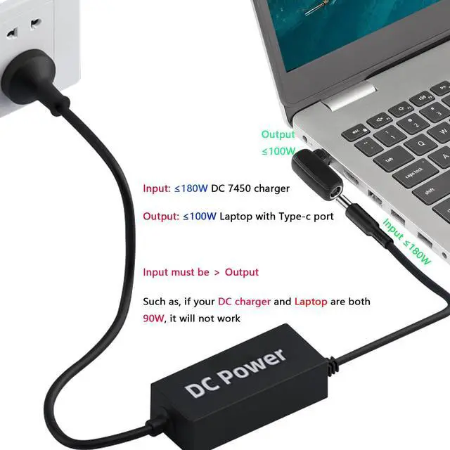 Alt view image 3 of 7 - BUCIER 100W PD DC 7.4mm x 5.0mm Female(7.4mm x 0.6mm) Input to USB Type C Male Power Charging Adapter,Uilt-in with PD Automatic Identification Induction Chip,for Phones,Tablets,Laptops(7450 B)