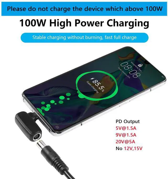 Alt view image 4 of 7 - BUCIER 100W PD DC 7.4mm x 5.0mm Female(7.4mm x 0.6mm) Input to USB Type C Male Power Charging Adapter,Uilt-in with PD Automatic Identification Induction Chip,for Phones,Tablets,Laptops(7450 B)