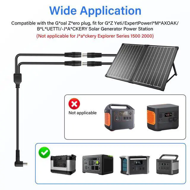 Alt view image 3 of 7 - BUCIER 14AWG DC7909 Y Splitter Cable 90 Degree DC 8mm 1 Male to 2 Female Converters for Solar Panels 2Ft
