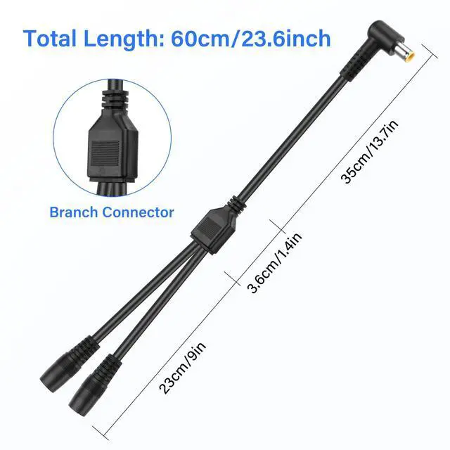 Alt view image 6 of 7 - BUCIER 14AWG DC7909 Y Splitter Cable 90 Degree DC 8mm 1 Male to 2 Female Converters for Solar Panels 2Ft