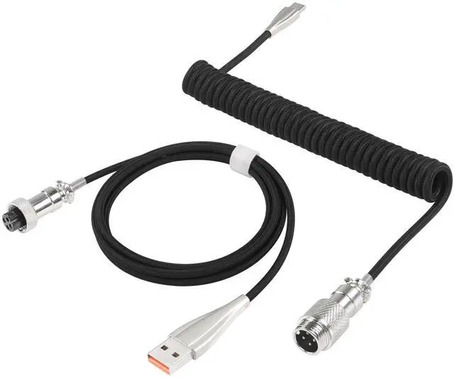 Main image of BUCIER Coiled Keyboard Cable for Gaming Keyboard, Coiled Aviator Keyboard Cables Type-C to USB A Cable with Detachable Aviator Connector, Double-Sleeved Mechanical Keyboard Wire (Black)