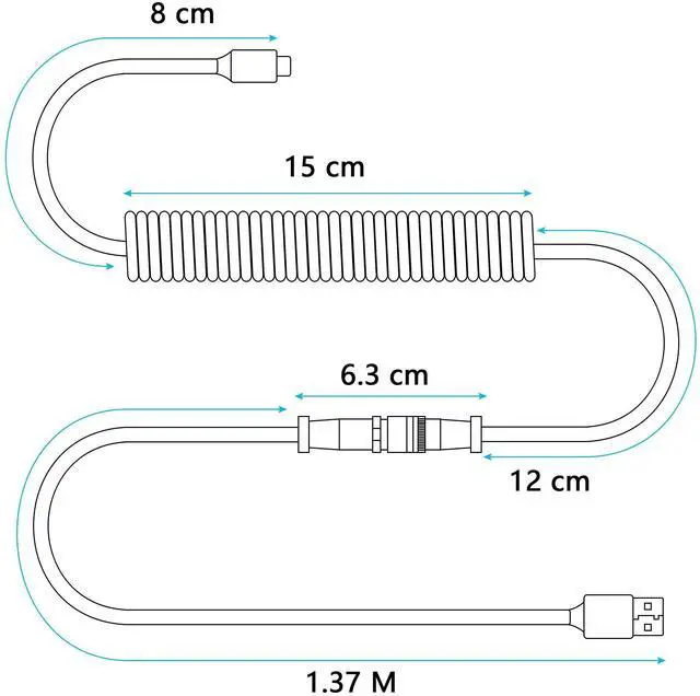 Alt view image 7 of 7 - BUCIER Coiled Keyboard Cable for Gaming Keyboard, Coiled Aviator Keyboard Cables Type-C to USB A Cable with Detachable Aviator Connector, Double-Sleeved Mechanical Keyboard Wire (Black)