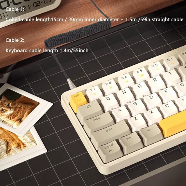 Alt view image 3 of 7 - BUCIER Coiled Keyboard Cable for Gaming Keyboard, Coiled Aviator Keyboard Cables Type-C to USB A Cable with Detachable Aviator Connector, Double-Sleeved Mechanical Keyboard Wire (Black)