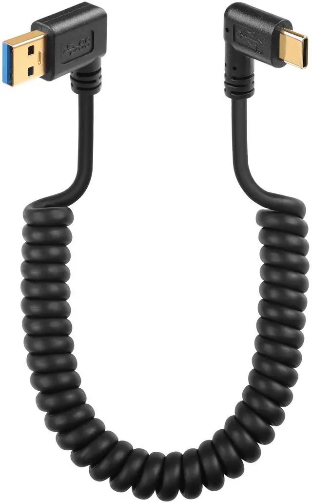 Main image of BUCIER 90 Degree USB Type C Spring Cable 5Gbps Retractable USB3.0 to USB C Charging Cable and Data Transfer for Phone, Tablet, Other USB C Devices (Left)