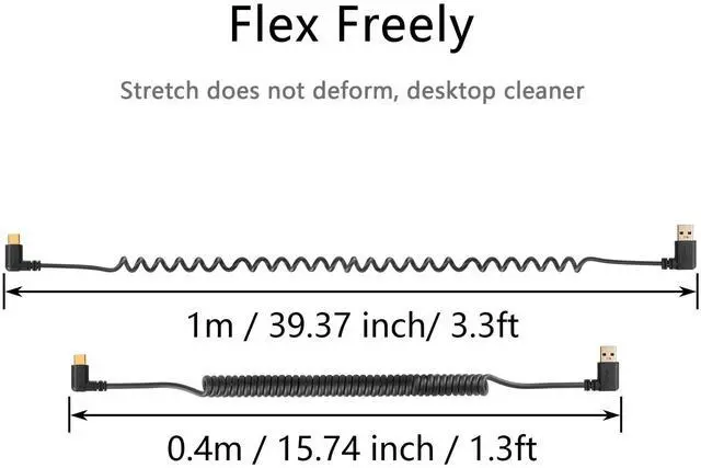Alt view image 5 of 7 - BUCIER 90 Degree USB Type C Spring Cable 5Gbps Retractable USB3.0 to USB C Charging Cable and Data Transfer for Phone, Tablet, Other USB C Devices (Left)