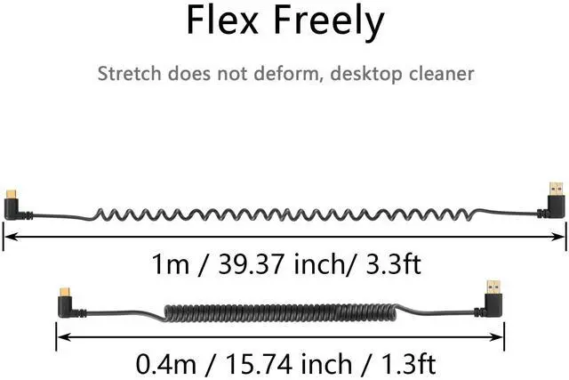 Alt view image 5 of 7 - BUCIER 90 Degree USB Type C Spring Cable 5Gbps Retractable USB3.0 to USB C Charging Cable and Data Transfer for Phone, Tablet, Other USB C Devices (Right)