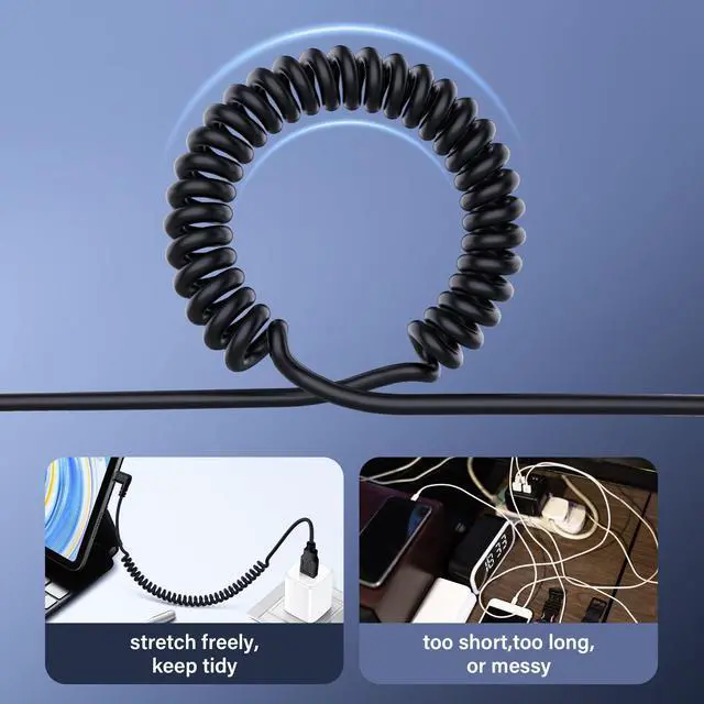 Alt view image 3 of 7 - BUCIER USB Type C Coiled Cable 5Gbps Retractable 90 Degree USB3.0 to USB C Charging Cable and Data Transfer for Phone, Tablet, Other USB C Devices (M to R)