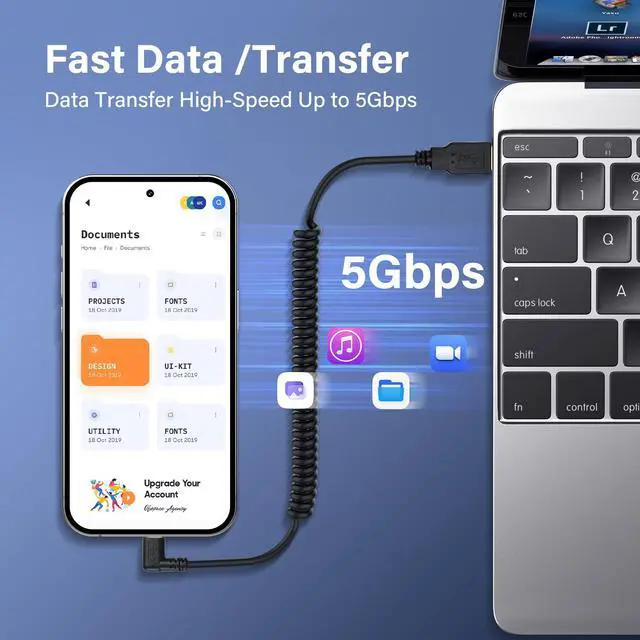 Alt view image 2 of 7 - BUCIER USB Type C Coiled Cable 5Gbps Retractable 90 Degree USB3.0 to USB C Charging Cable and Data Transfer for Phone, Tablet, Other USB C Devices (M to R)