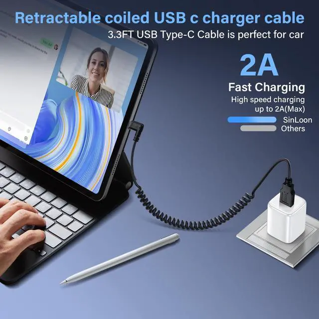 Alt view image 4 of 7 - BUCIER USB Type C Coiled Cable 5Gbps Retractable 90 Degree USB3.0 to USB C Charging Cable and Data Transfer for Phone, Tablet, Other USB C Devices (M to R)