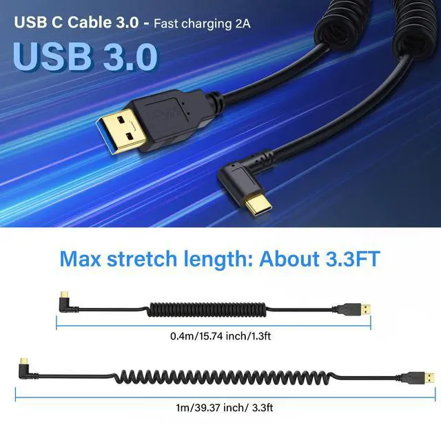 Alt view image 6 of 7 - BUCIER USB Type C Coiled Cable 5Gbps Retractable 90 Degree USB3.0 to USB C Charging Cable and Data Transfer for Phone, Tablet, Other USB C Devices (M to R)
