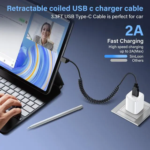 Alt view image 2 of 7 - BUCIER USB Type C Coiled Cable 5Gbps Retractable 90 Degree USB3.0 to USB C Charging Cable and Data Transfer for Phone, Tablet, Other USB C Devices (M to D)